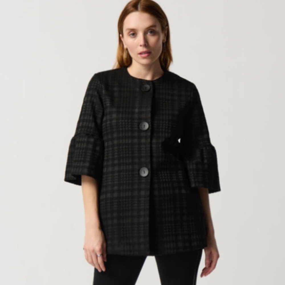 Joseph Ribkoff Plaid Cropped Sleeve Coat Style 234057